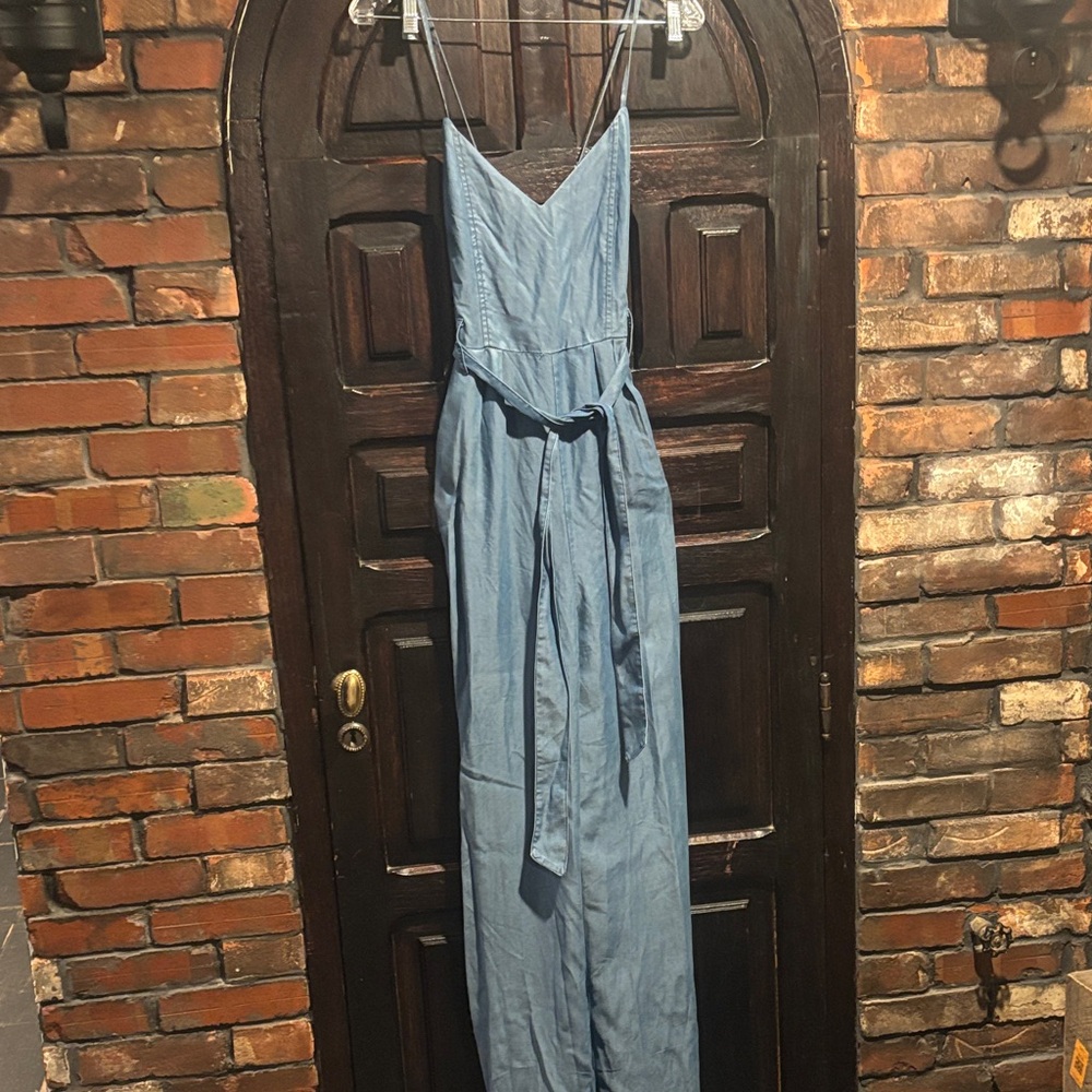 Lulus Women's Light Blue Denim Jumpsuit Tall Girl